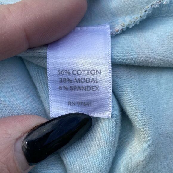 J. Jill Mini Skirt Light Blue Floral Tropical Beach Stretch Pockets Size Large - Picture 6 of 6